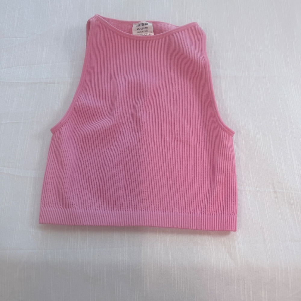 Cotton On Ribbed Crop Tank Top Womens XS/S Pink Excellent Sustainable Seamless